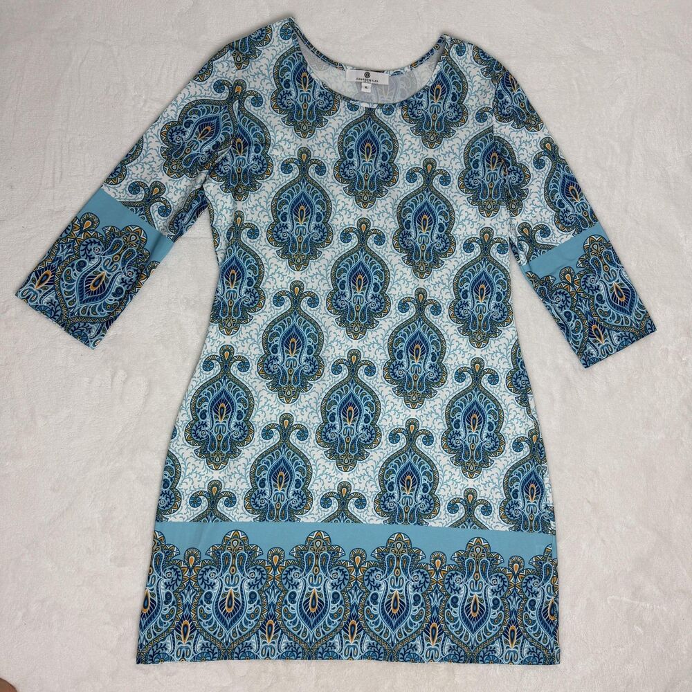 Jean-Pierre Klifa Dress Womens XL Blue Paisley Scoop Neck 3/4 Sleeve Shift